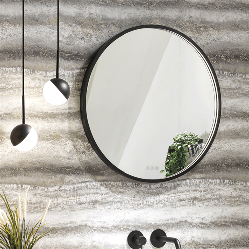 Estoril Round Mirror with Black Frame & Integrated LED Light - 750mm